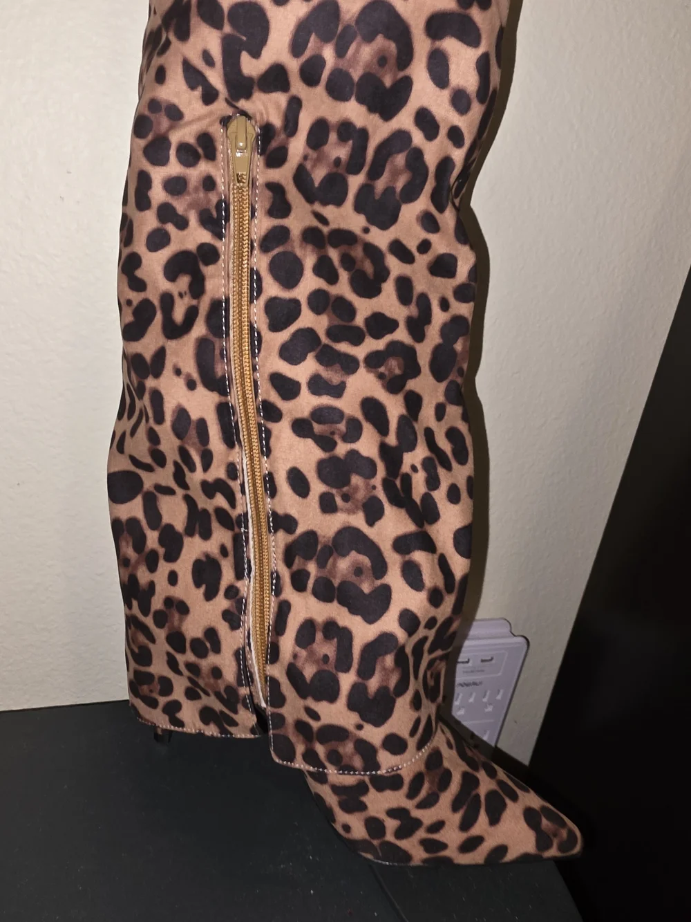 NWT Leopard print knee-high boots w zipper & lock detail